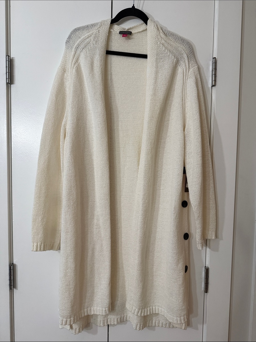Vince Camuto Cream Open-Front Button-Side Cardigan